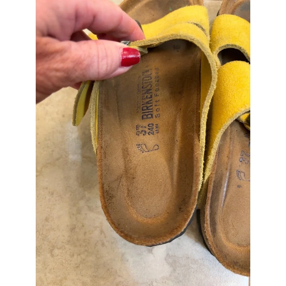 Birkenstock Arizona Soft Footbed Yellow Suede Sandals Womens 37 L6 M4